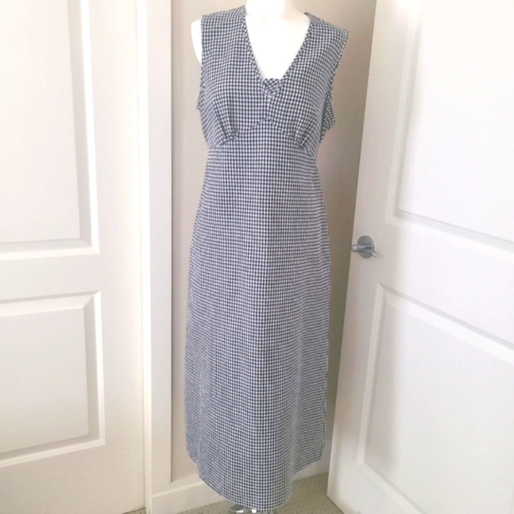 ICONE Gingham Dress Blk & White Maxi Size M Cotton Blend